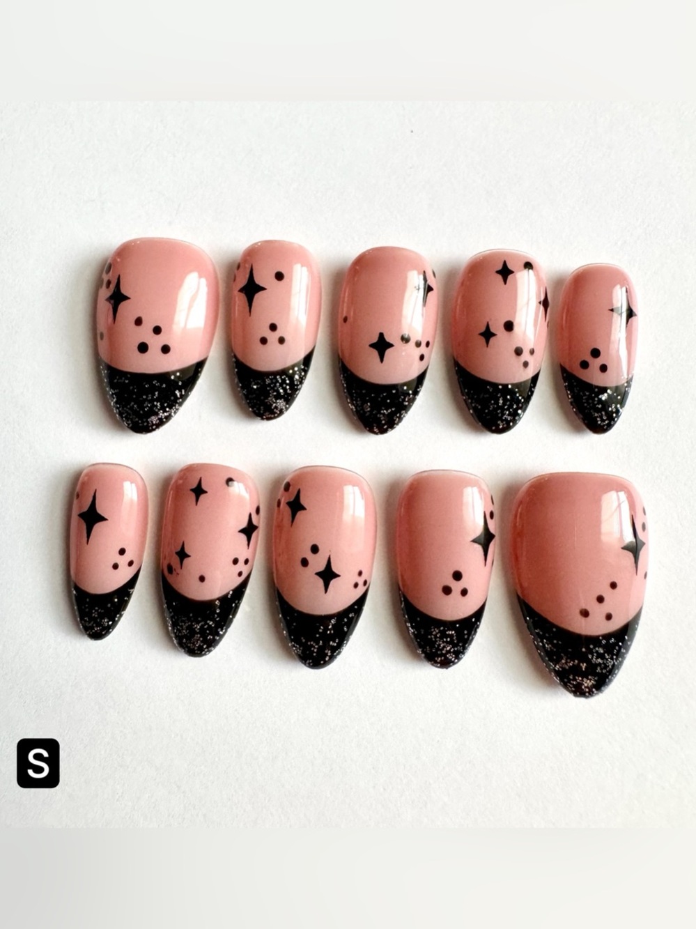 Nude Pink & Black French Tip Press-On Nails